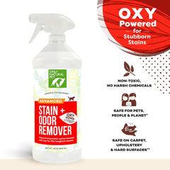 Only Natural Pet Advanced Dog Stain + Odor Remover label highlights Oxy enzymatic action.