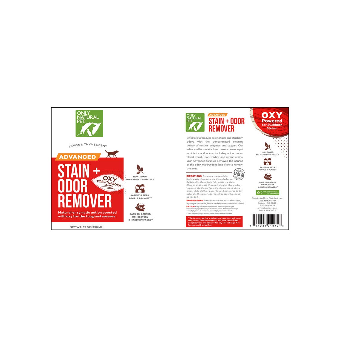 Only Natural Pet Advanced Dog Stain + Odor Remover lemon thyme fragrance lifting odor.