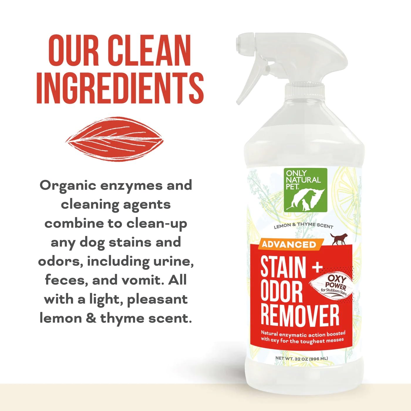 Only Natural Pet Advanced Dog Stain + Odor Remover demonstrates Oxy powered deep cleaning.