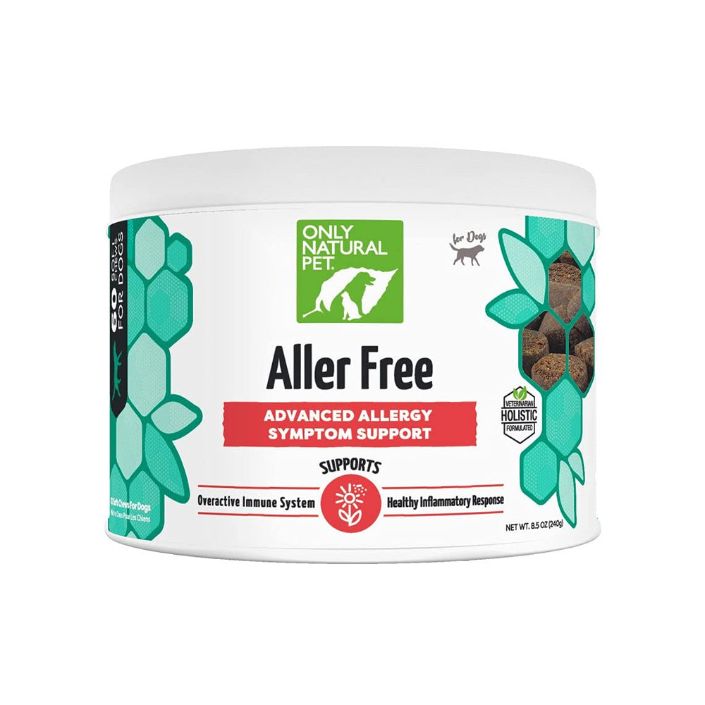 Only Natural Pet AllerFree bacon soft chews in dish for immune support.