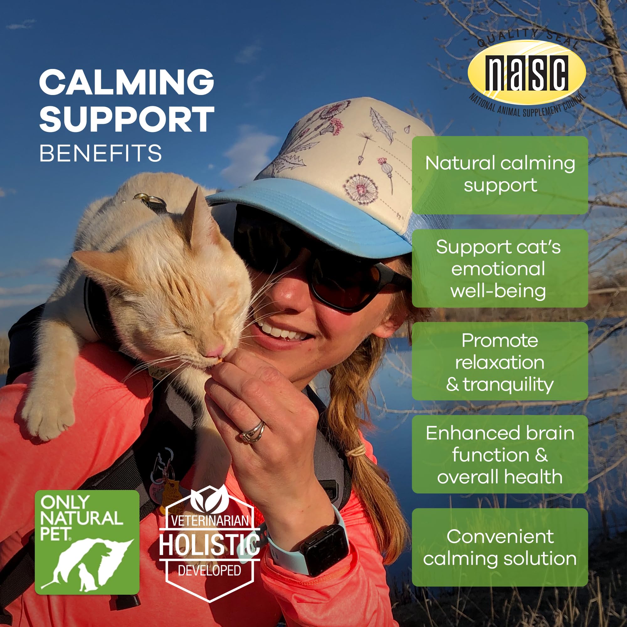 Only Natural Pet Calming Hemp Soft Chews cat chamomile supports peaceful evenings.