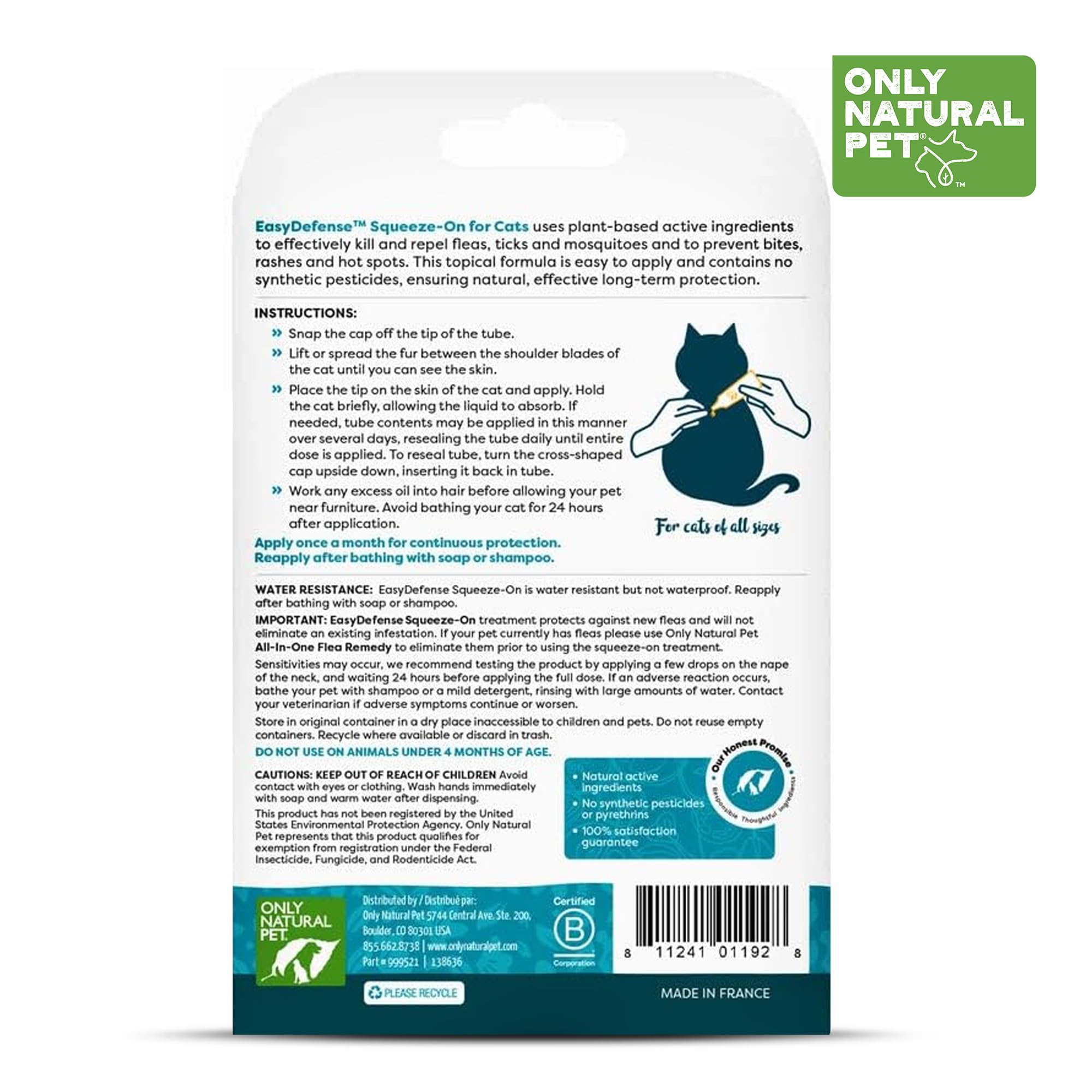 Only Natural Pet EasyDefense flea and tick tubes shown with packaging for long-term protection