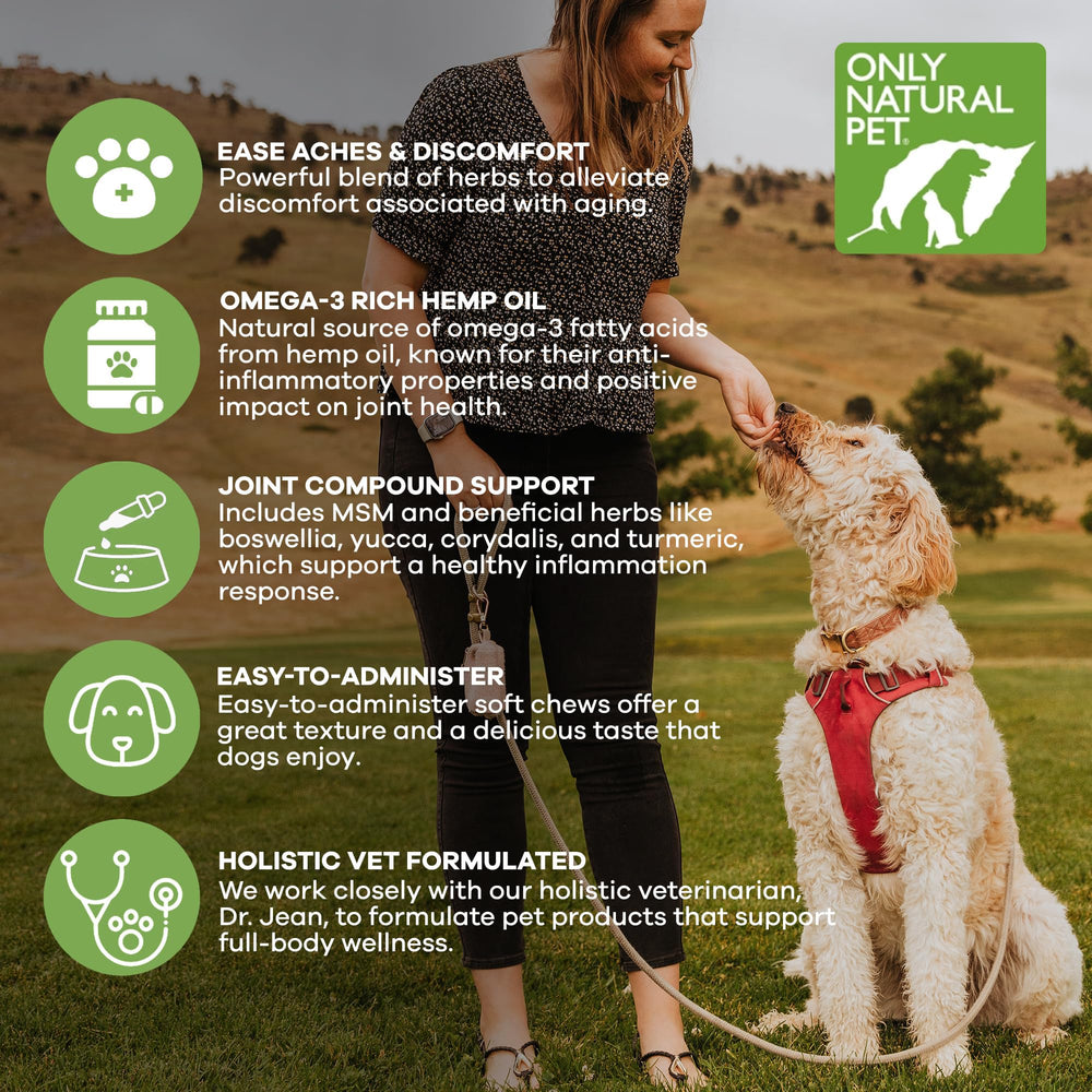 Only Natural Pet Hemp joint chews featuring green-lipped mussels for supportive joint comfort.