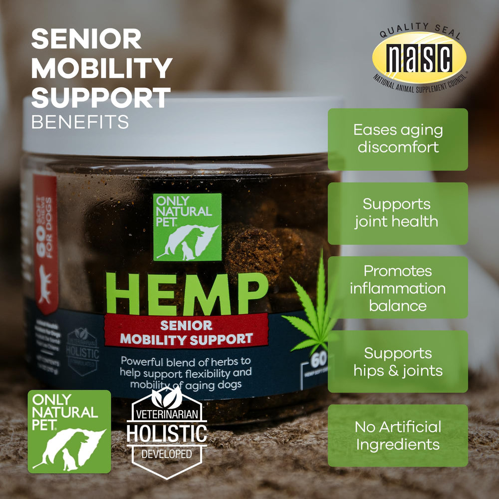 Only Natural Pet Hemp Advanced Mobility package on shelf for daily dog care.