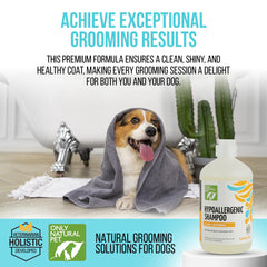 Only Natural Pet hypoallergenic shampoo label details emphasize natural ingredients and fragrance-free formula.