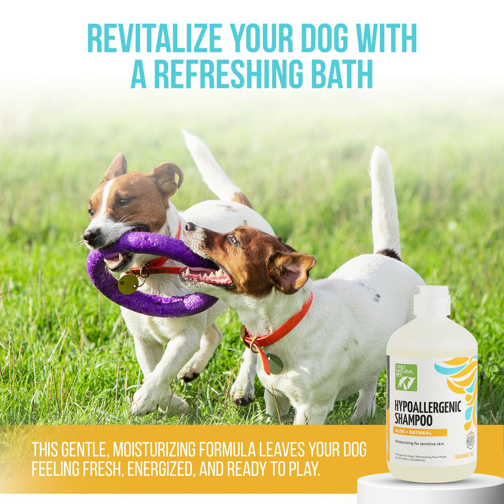 Only Natural Pet hypoallergenic shampoo packaging highlights eco-conscious design and value.
