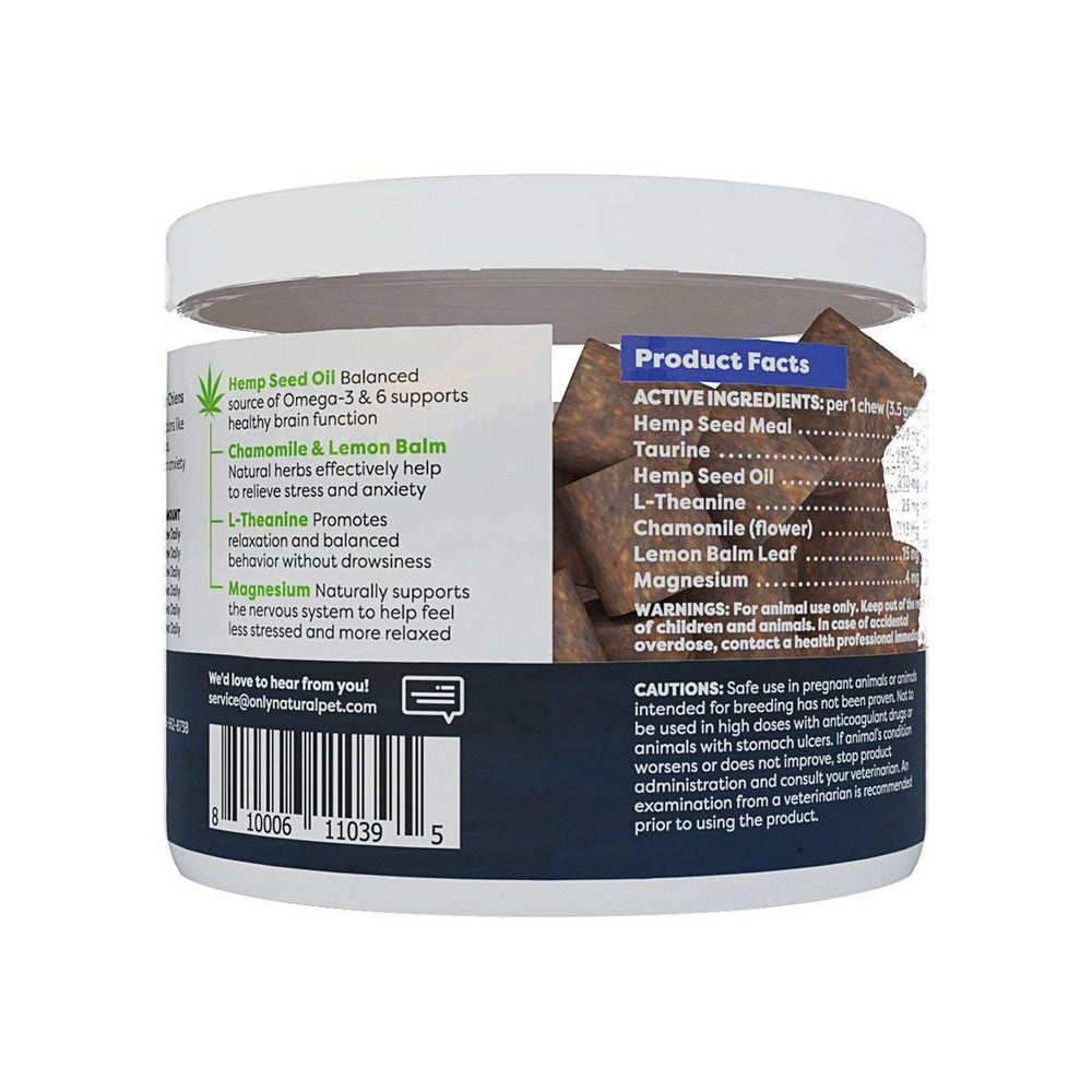 Only Natural Pet hemp soft chews dog enjoying a relaxing treat.