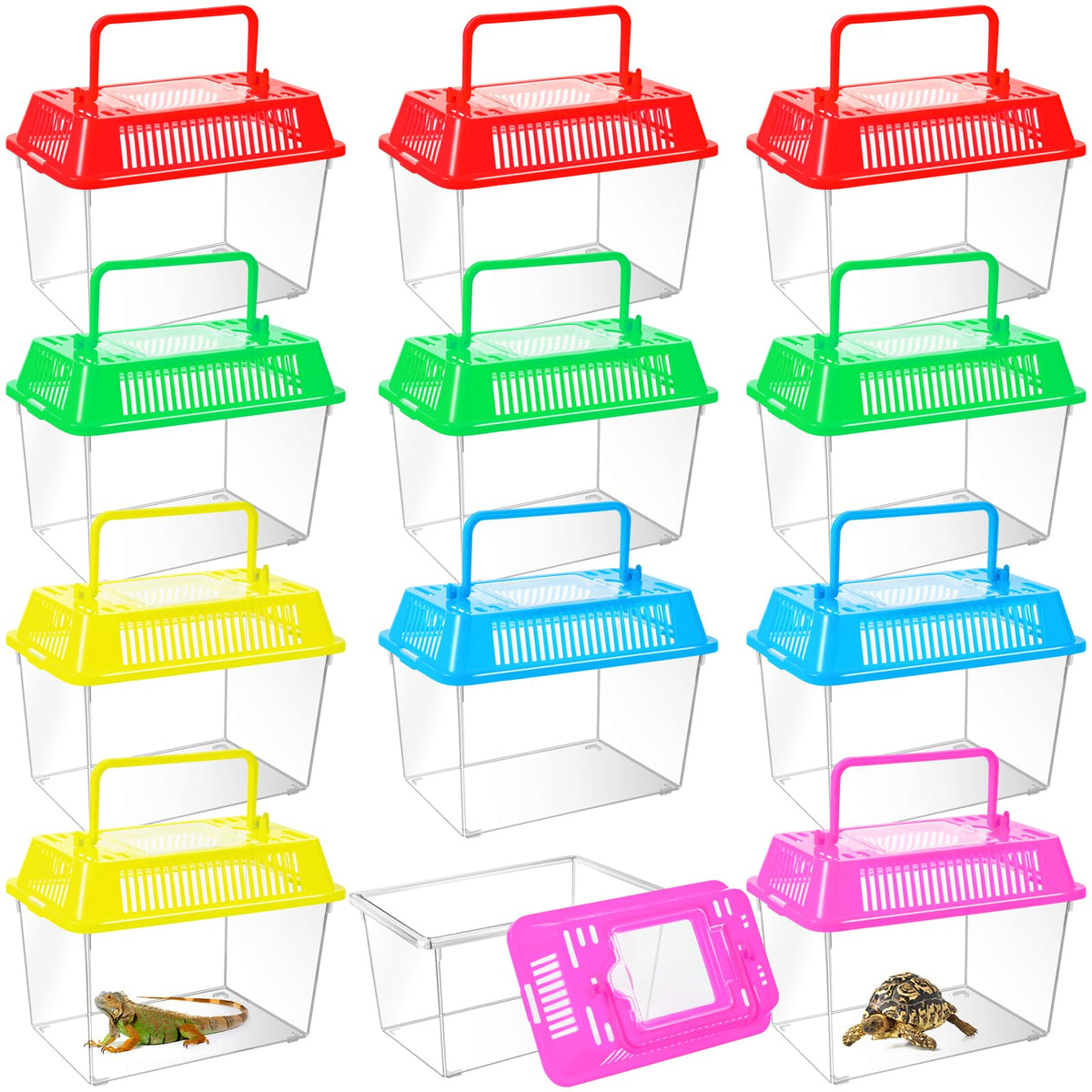 ONLYFU 12-pack reptile terrarium boxes with lids for easy transport and clean housing.