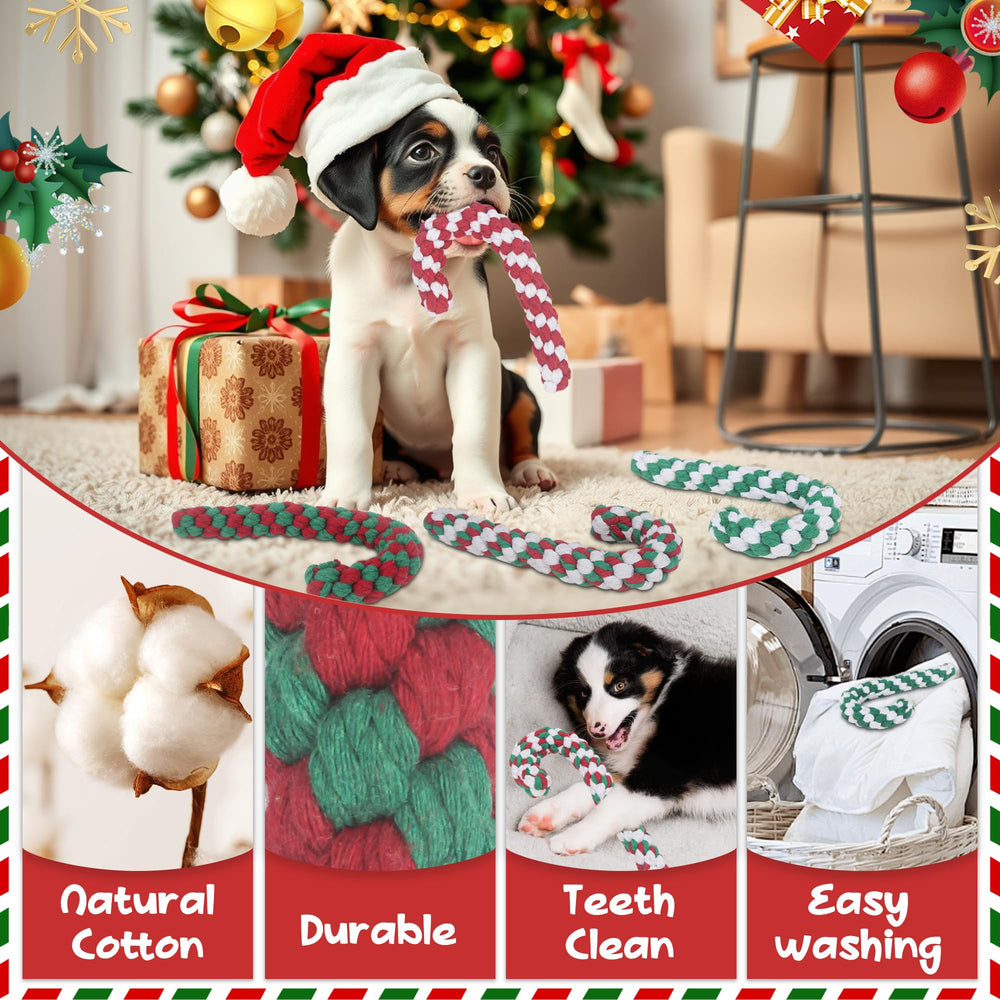 Onwoli dog rope toy teething aid with festive red candy cane design.