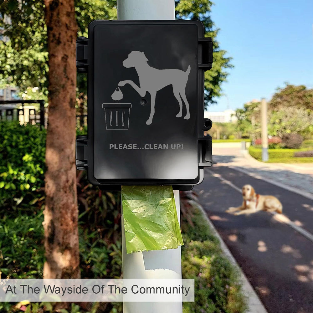 Onybte waterproof dog poop dispenser with sign keeps yard clean during rain.