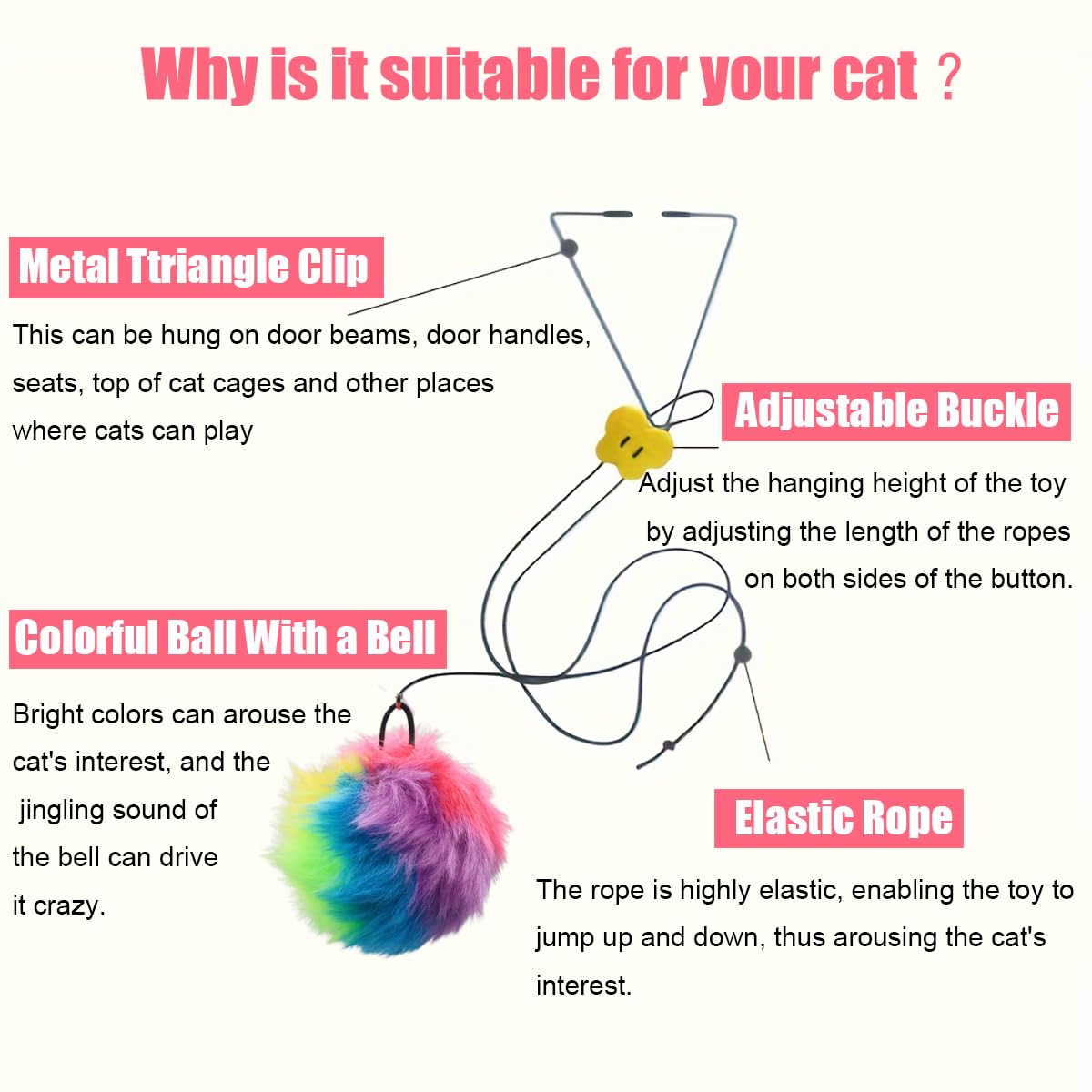 OODOSI Interactive Cat Toys with built-in bells for visual and auditory stimulation during play.