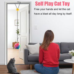 OODOSI Interactive Cat Toys close-up of elastic ropes and colorful balls sparking hunting instincts.