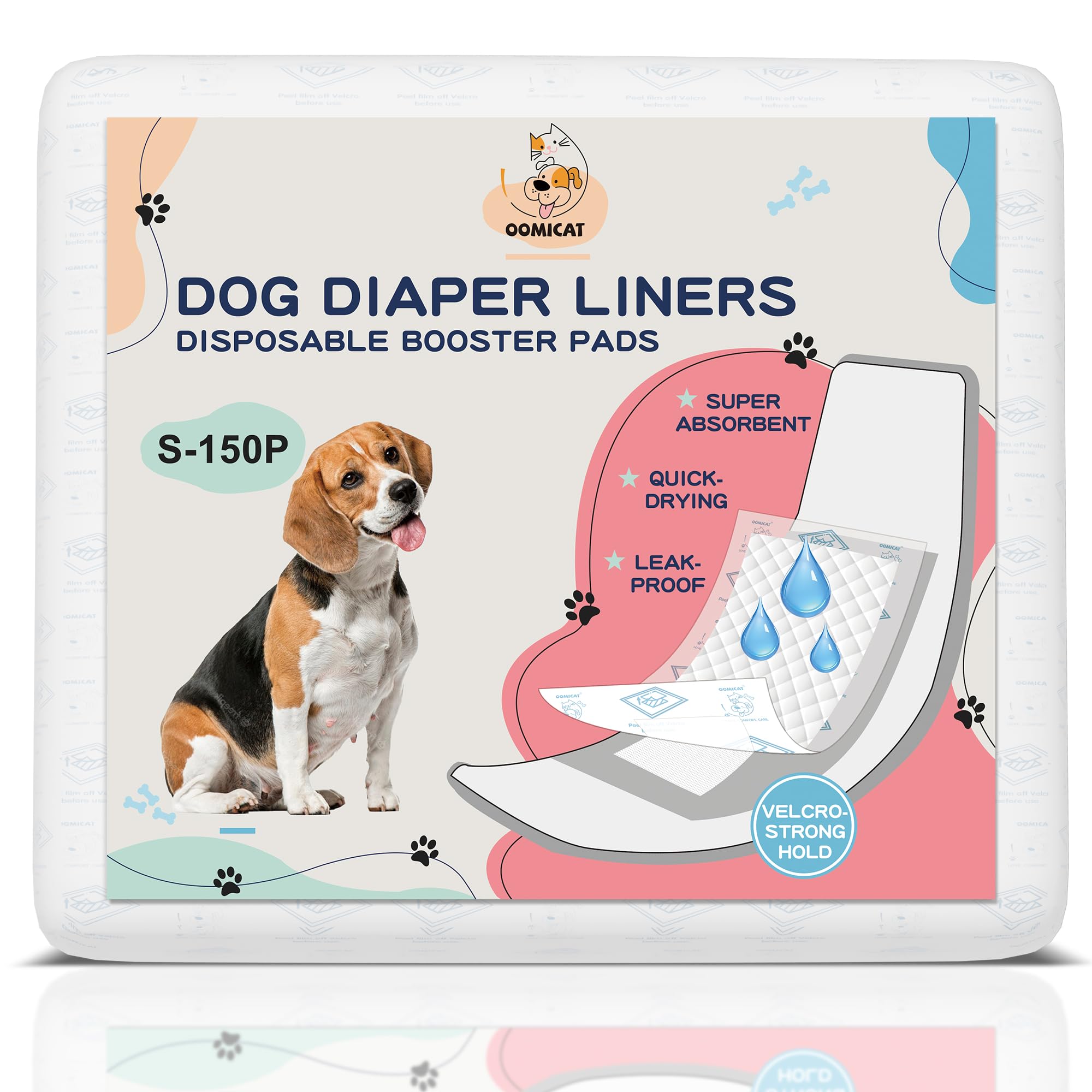 Oomicat dog diaper liners 150-count pack close-up for quick, clean diaper changes