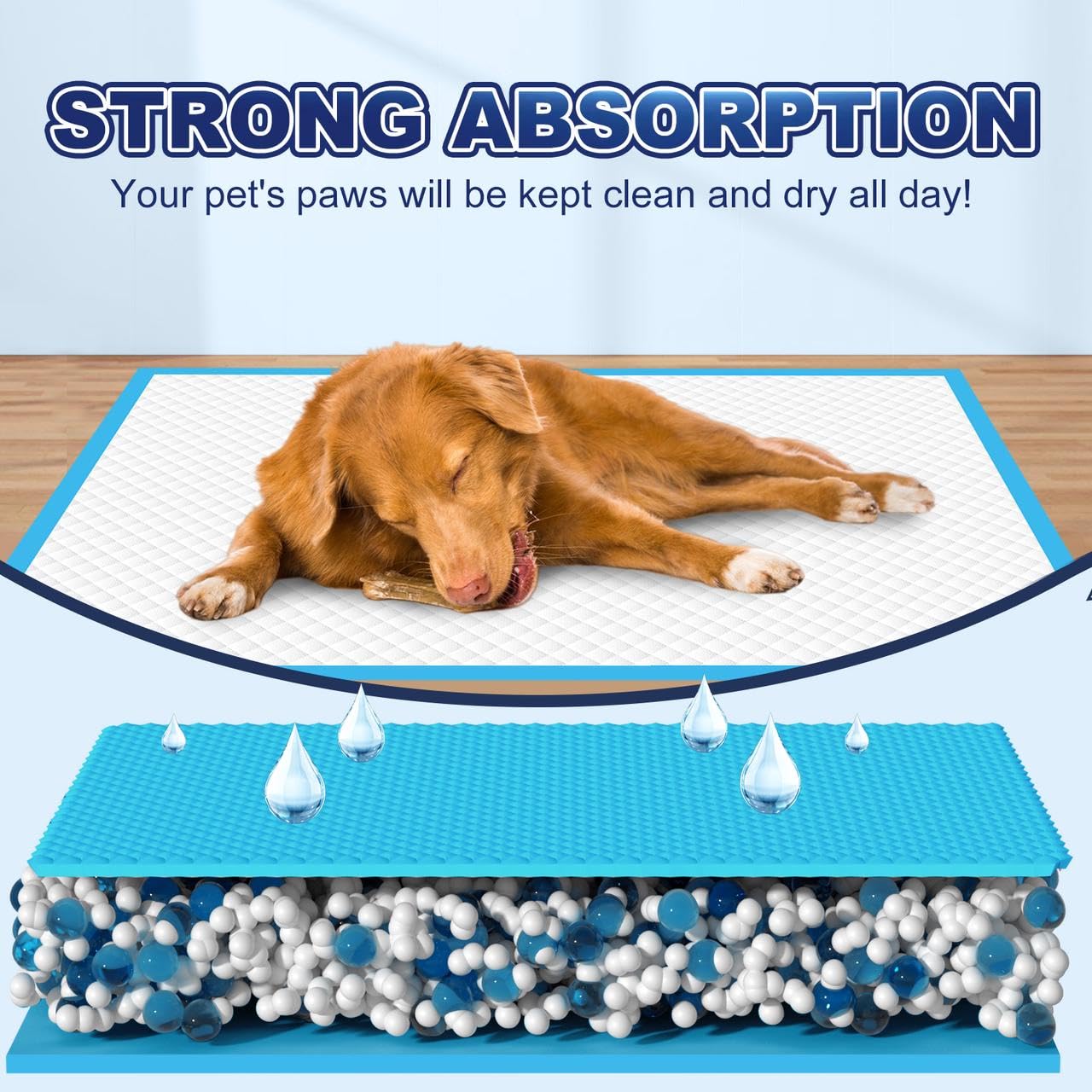 Oomicat Puppy Pads XL absorbent core shown turning liquid to gel.