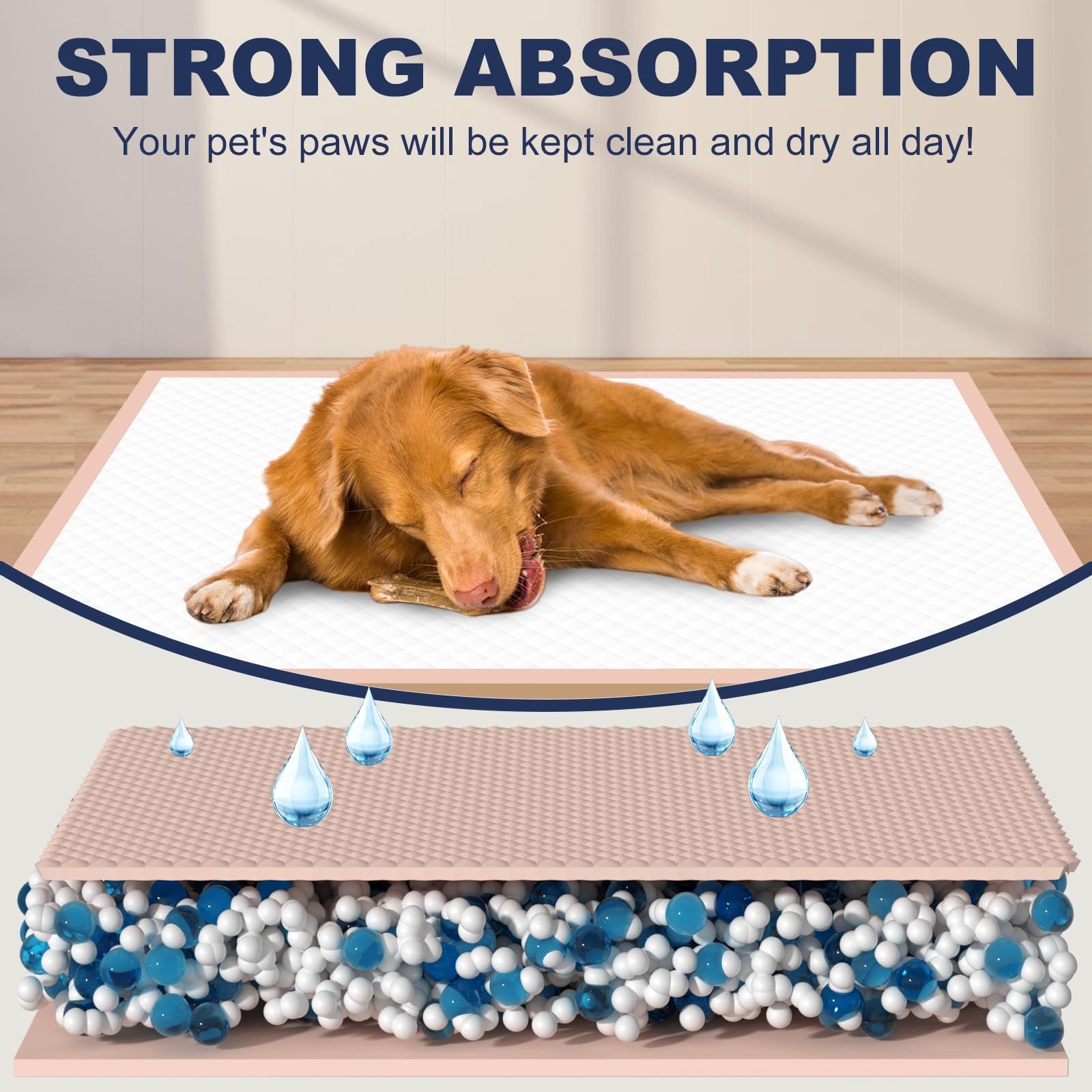 Oomicat XXL Puppy Pads 36x36 size provides ample coverage for large dogs.