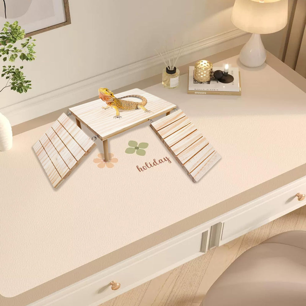 Oooct Bearded Dragon Basking Platform's polished wood surface is easy to clean and maintain.