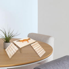 Oooct Bearded Dragon Basking Platform uses natural wood and stainless steel for a durable habitat setup.
