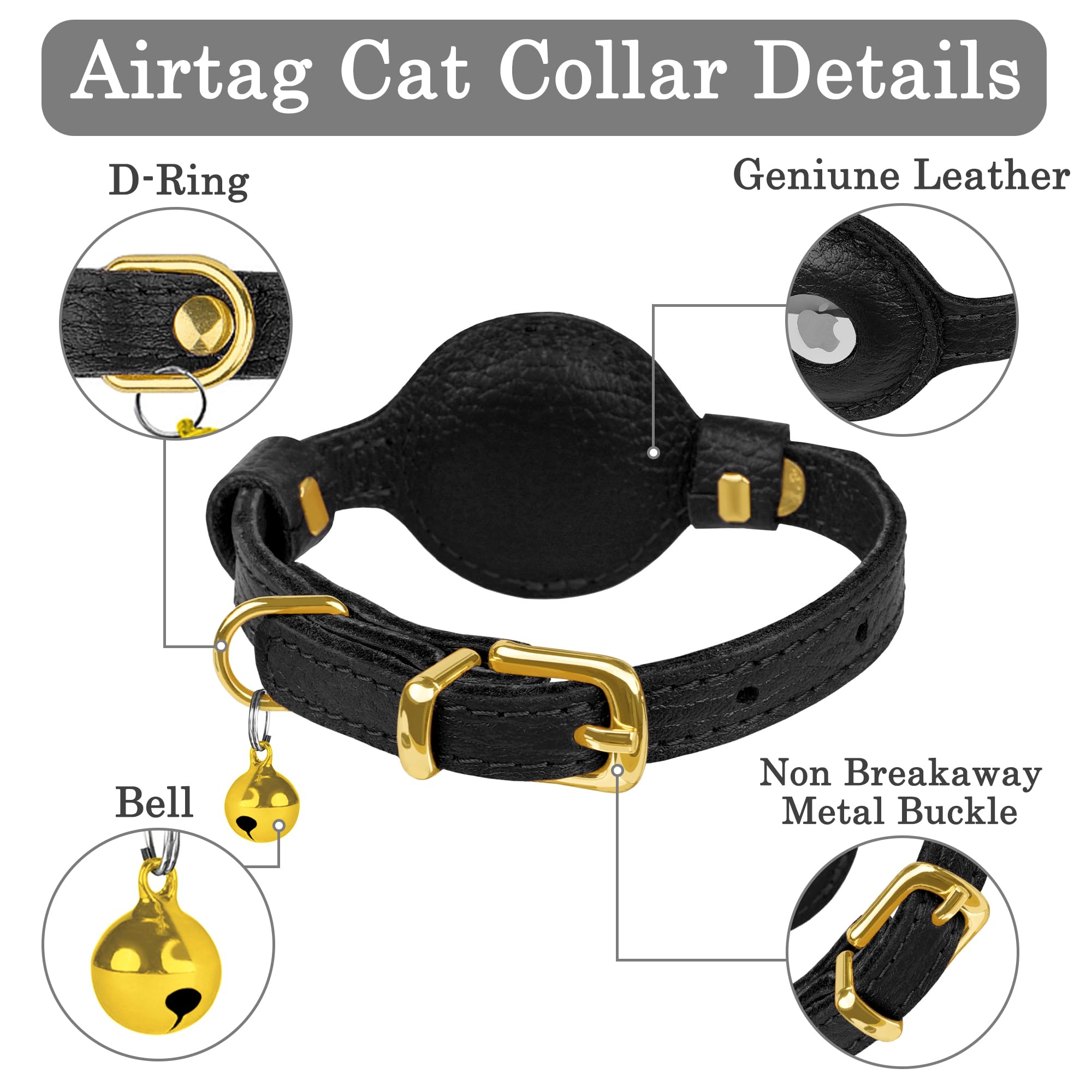 OOPSDOGGY leather cat collar bell detail highlights built-in bell for safer outdoor play.