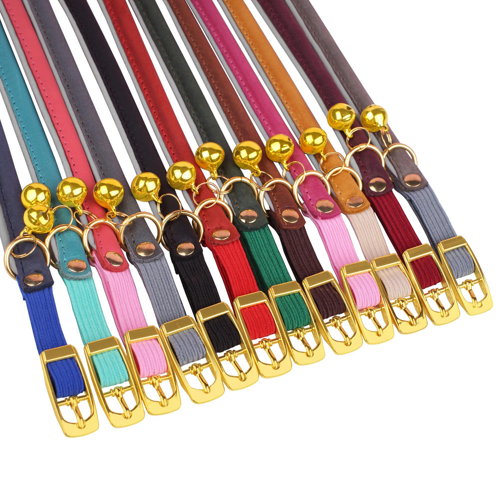OOPSDOGGY rolled leather cat collar green versatile style for boy or girl cats.