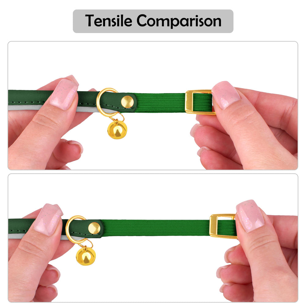 OOPSDOGGY rolled leather cat collar green soft leather resists matting and tangling.