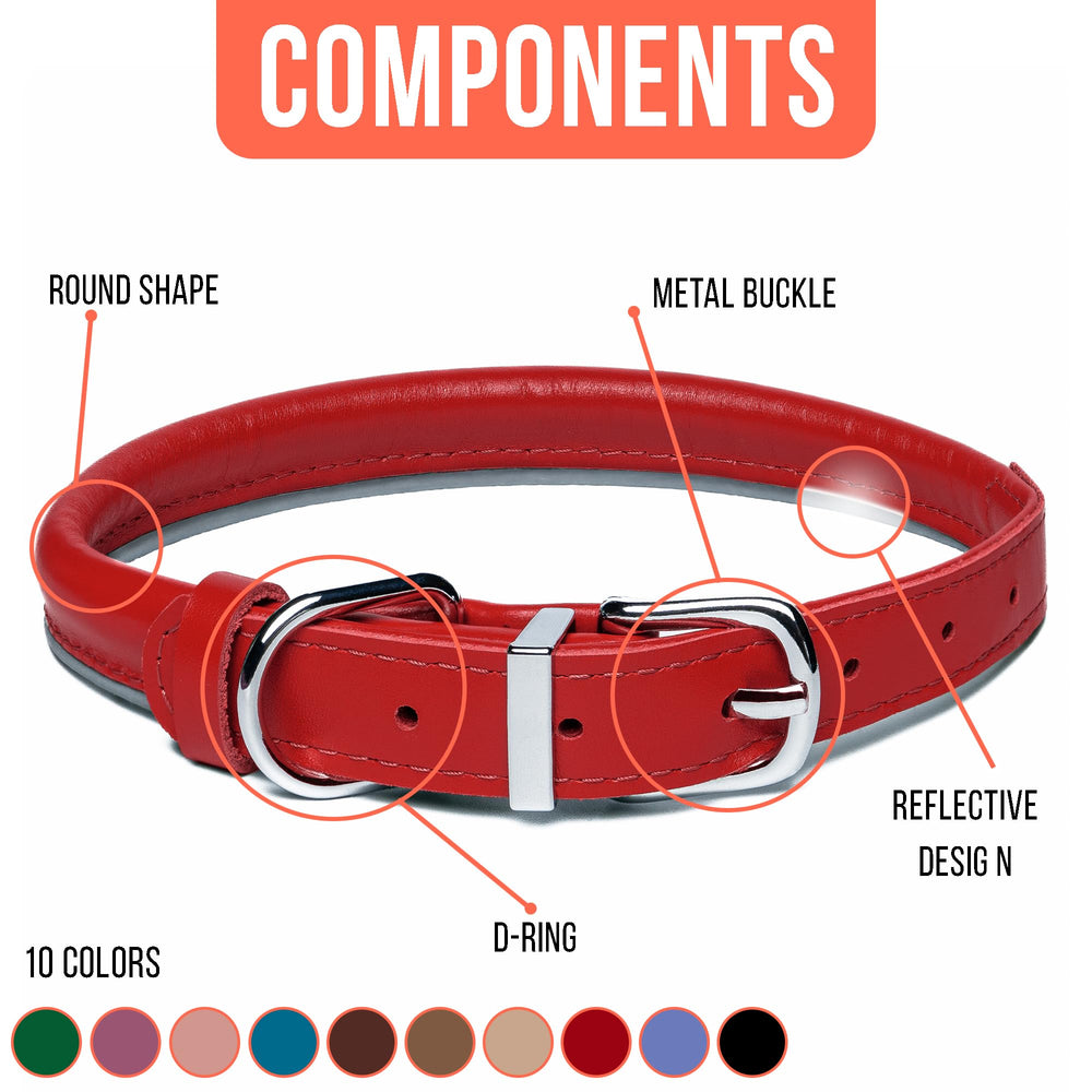 OOPSDOGGY rolled-leather-collar red-m closeup highlights bold color for everyday walks