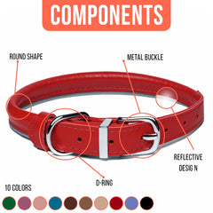OOPSDOGGY rolled-leather-collar red-m closeup highlights bold color for everyday walks