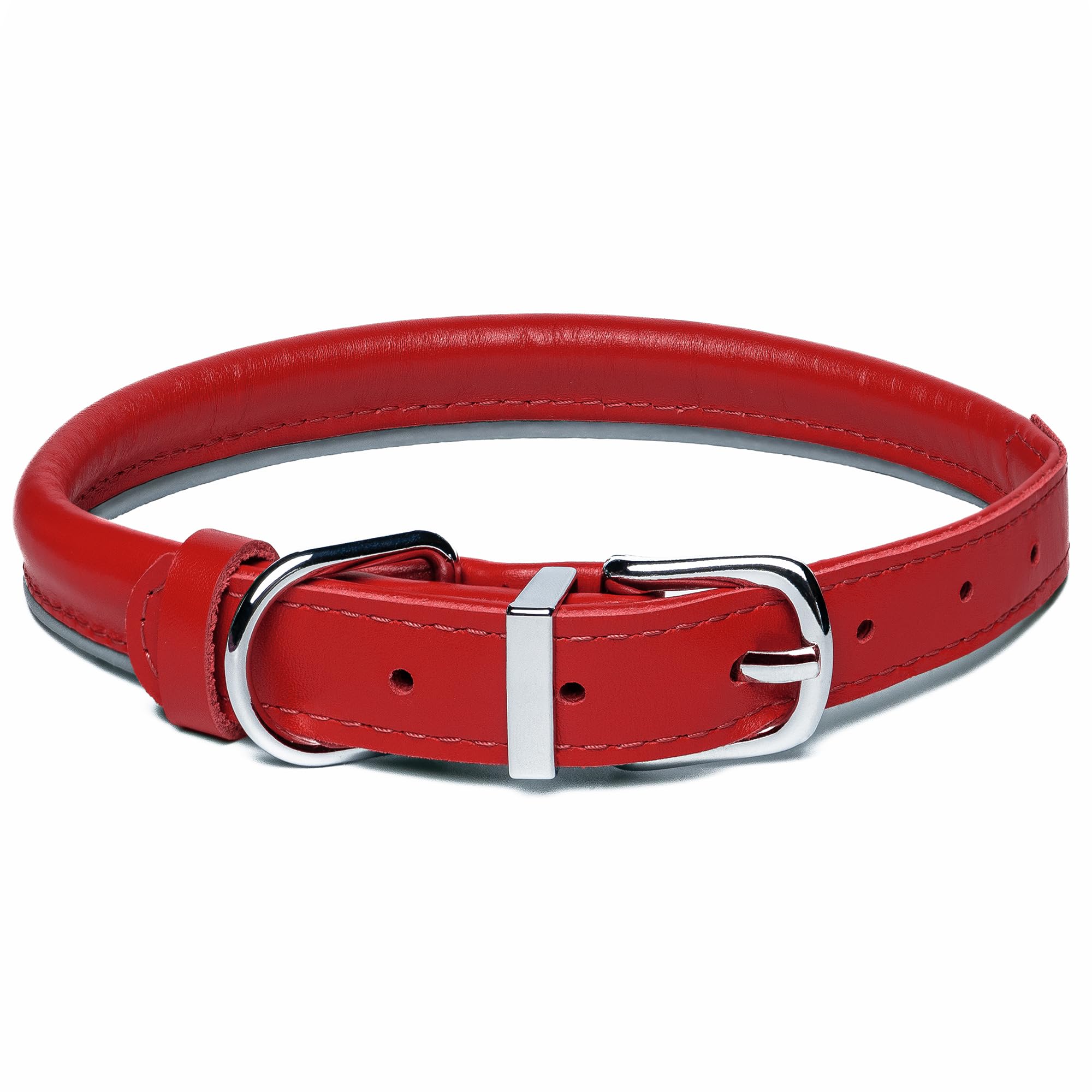 OOPSDOGGY rolled-leather-collar reflective-stitching demonstrates visibility during dusk walks