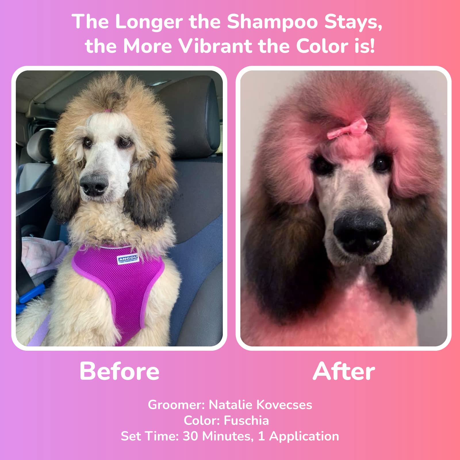 OPAWZ Color Depositing Shampoo application shows even color distribution through fur