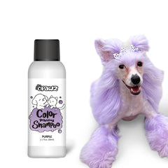 OPAWZ color depositing shampoo purple bottle shows safe color on light fur