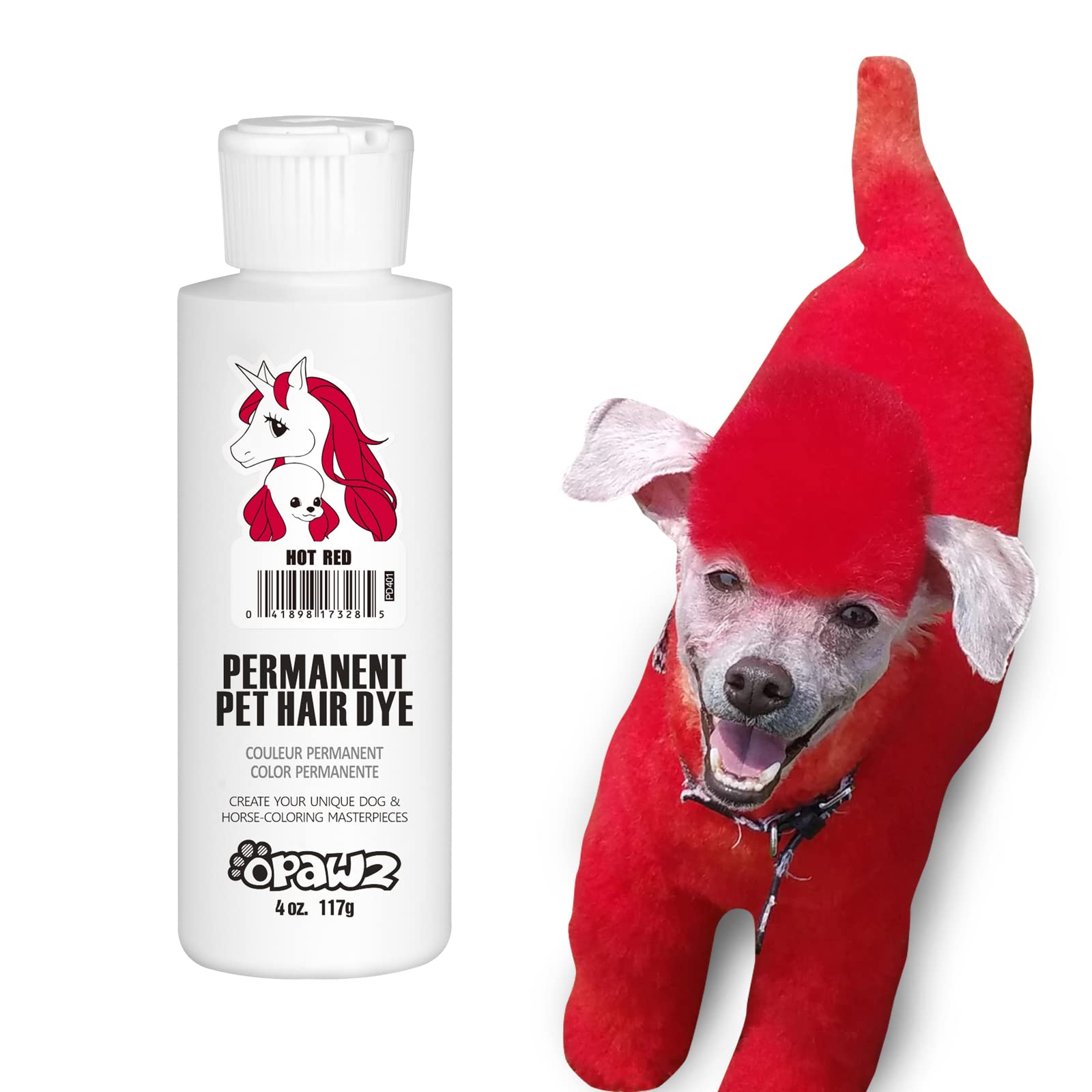 OPAWZ permanent dog dye hot red packaging—professional color for grooming salons