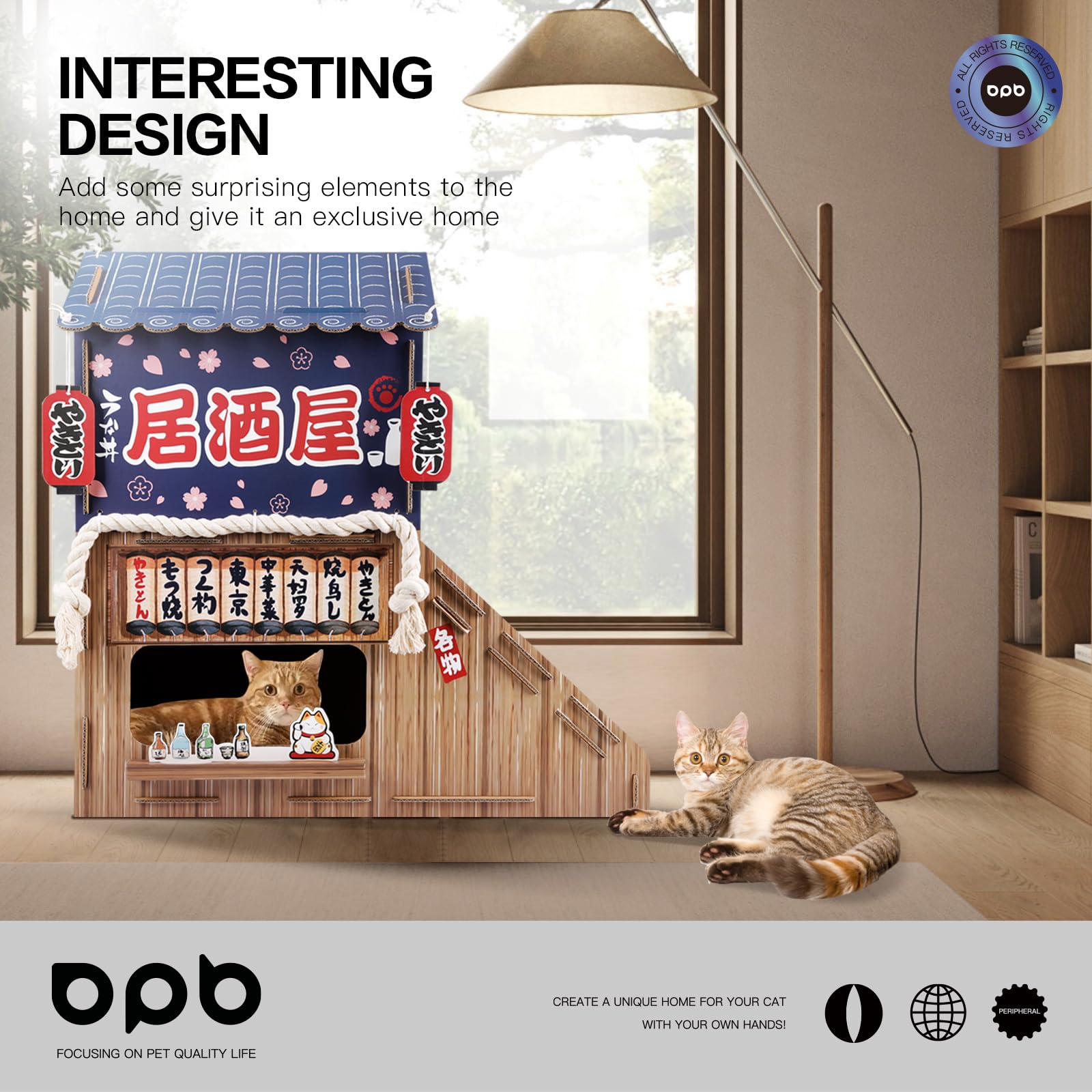 opbodqo cardboard cat house cat-nook in use for cozy retreat.