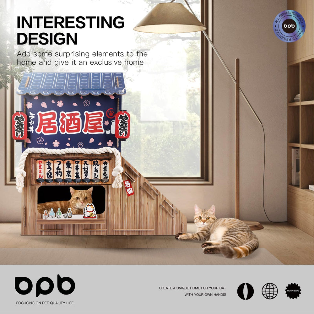 opbodqo cardboard cat house cat-nook in use for cozy retreat.