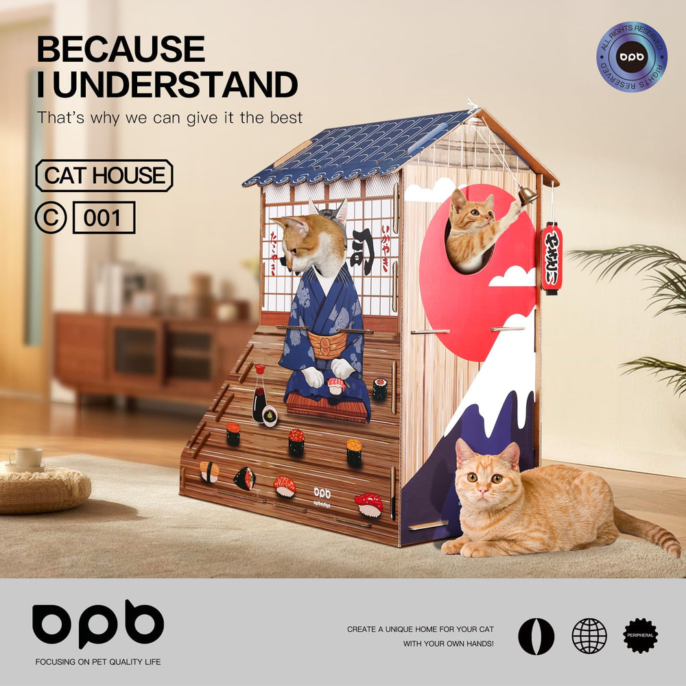 opbodqo cardboard cat house durability test shows sturdy build.