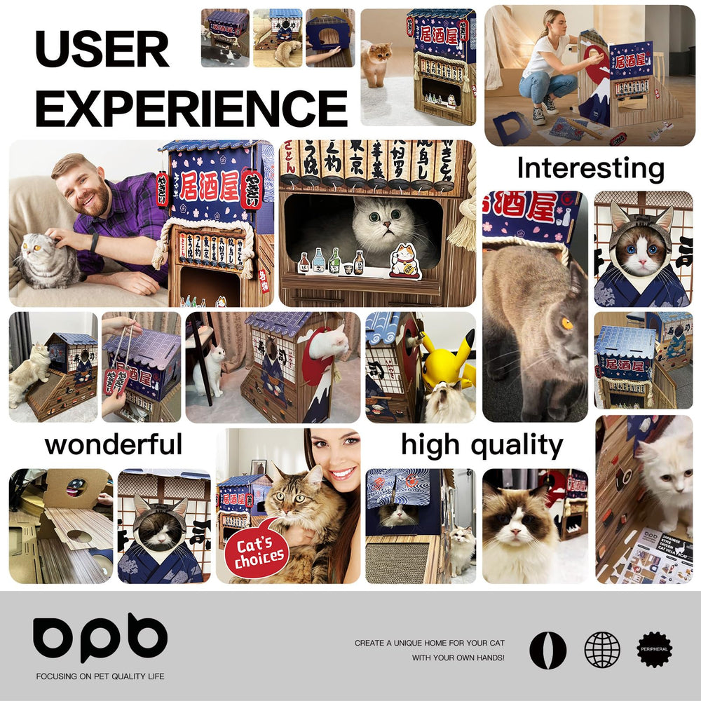 opbodqo cardboard cat house metal bell on side for playful sound.