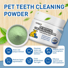 Opdent Dog Dental Powder measuring spoon showing easy sprinkle-over-food use.
