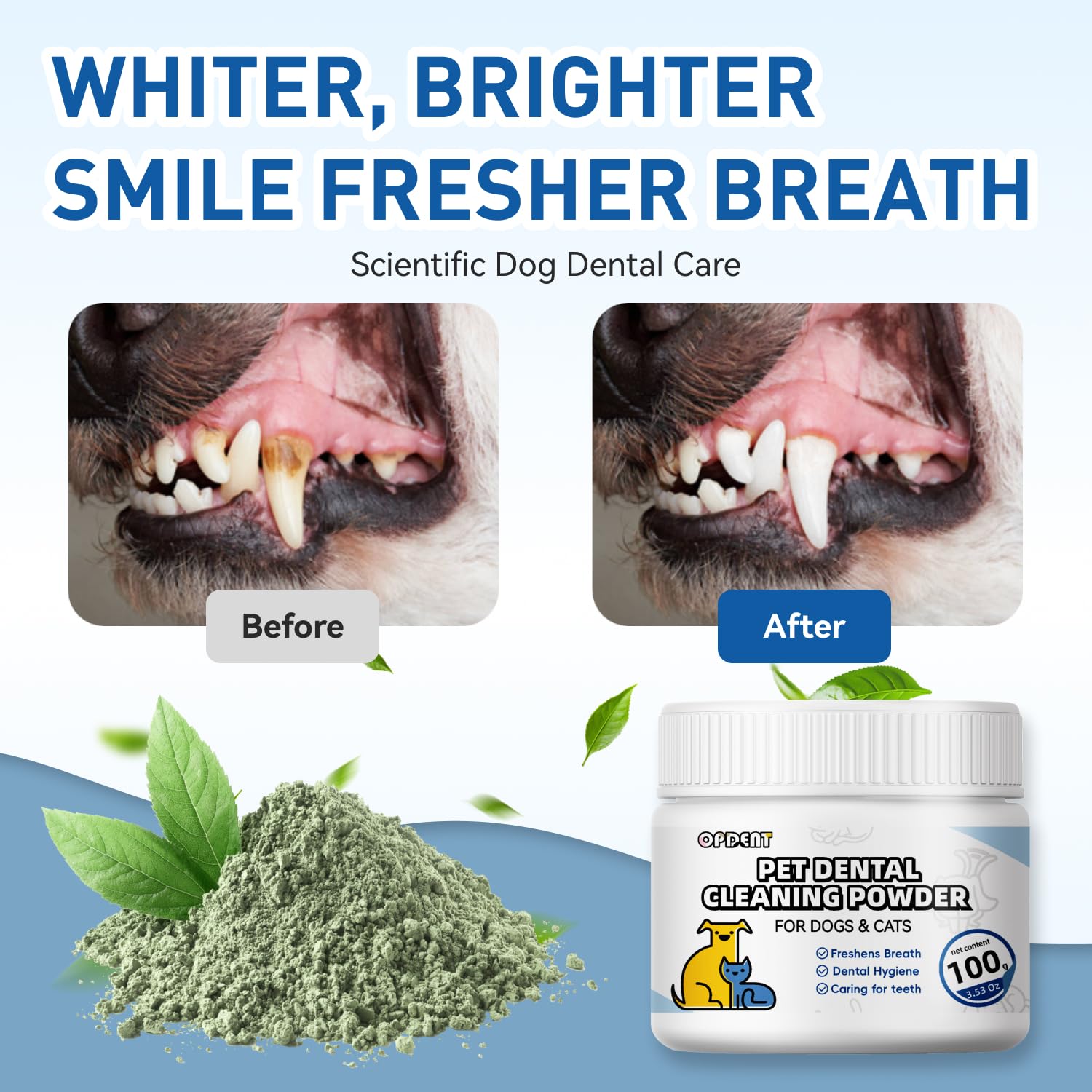 Opdent mint formula in dental powder helps reduce odor for fresher breath.