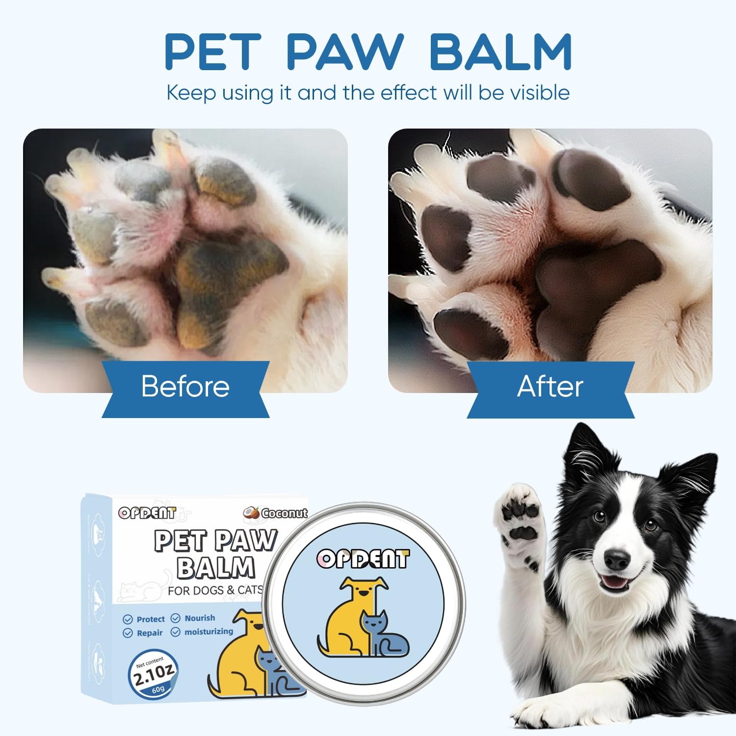 Opdent dog paw balm ingredients coconut and shea for deep hydration.
