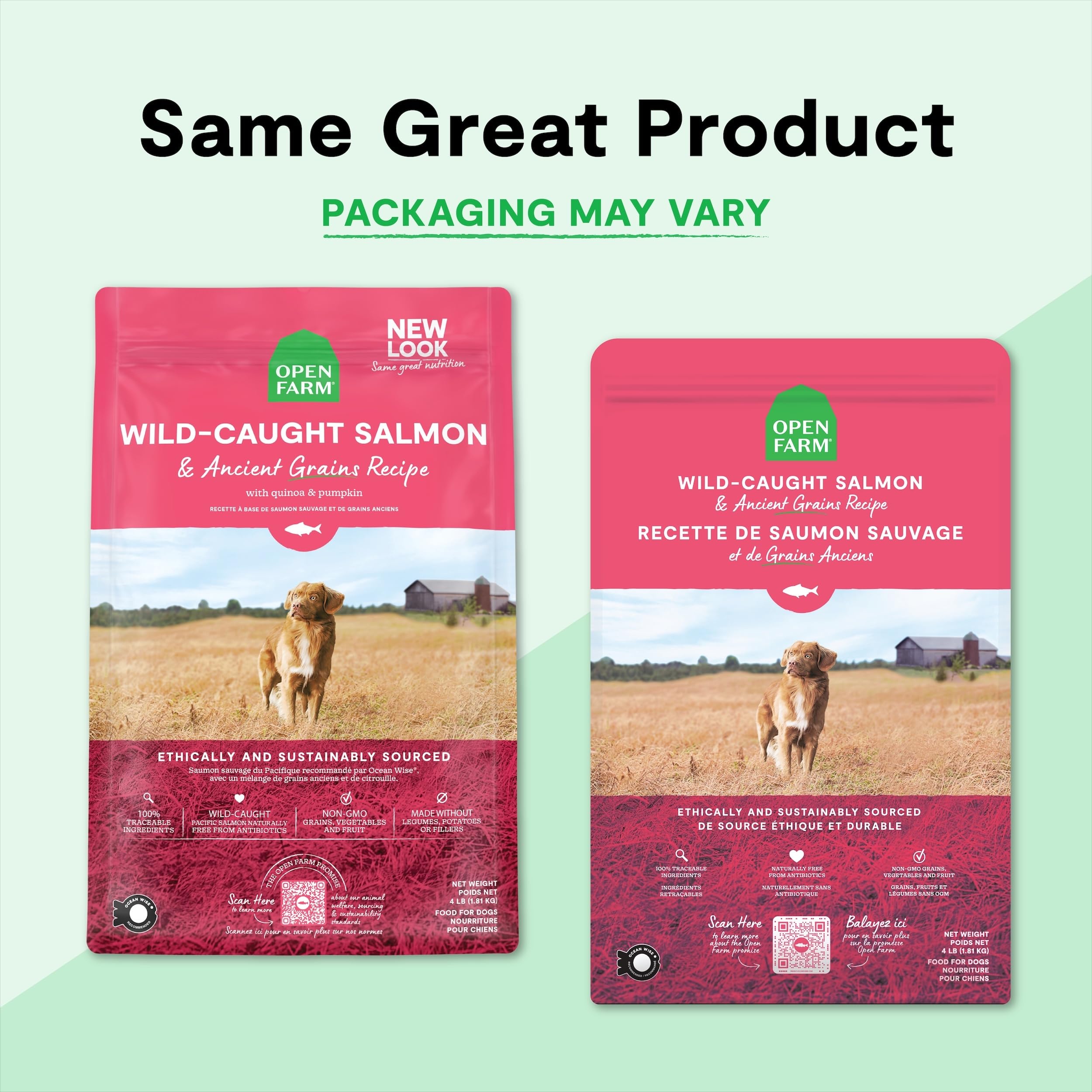 Open Farm 4lb Bag product shot displays convenient packaging and manageable size.