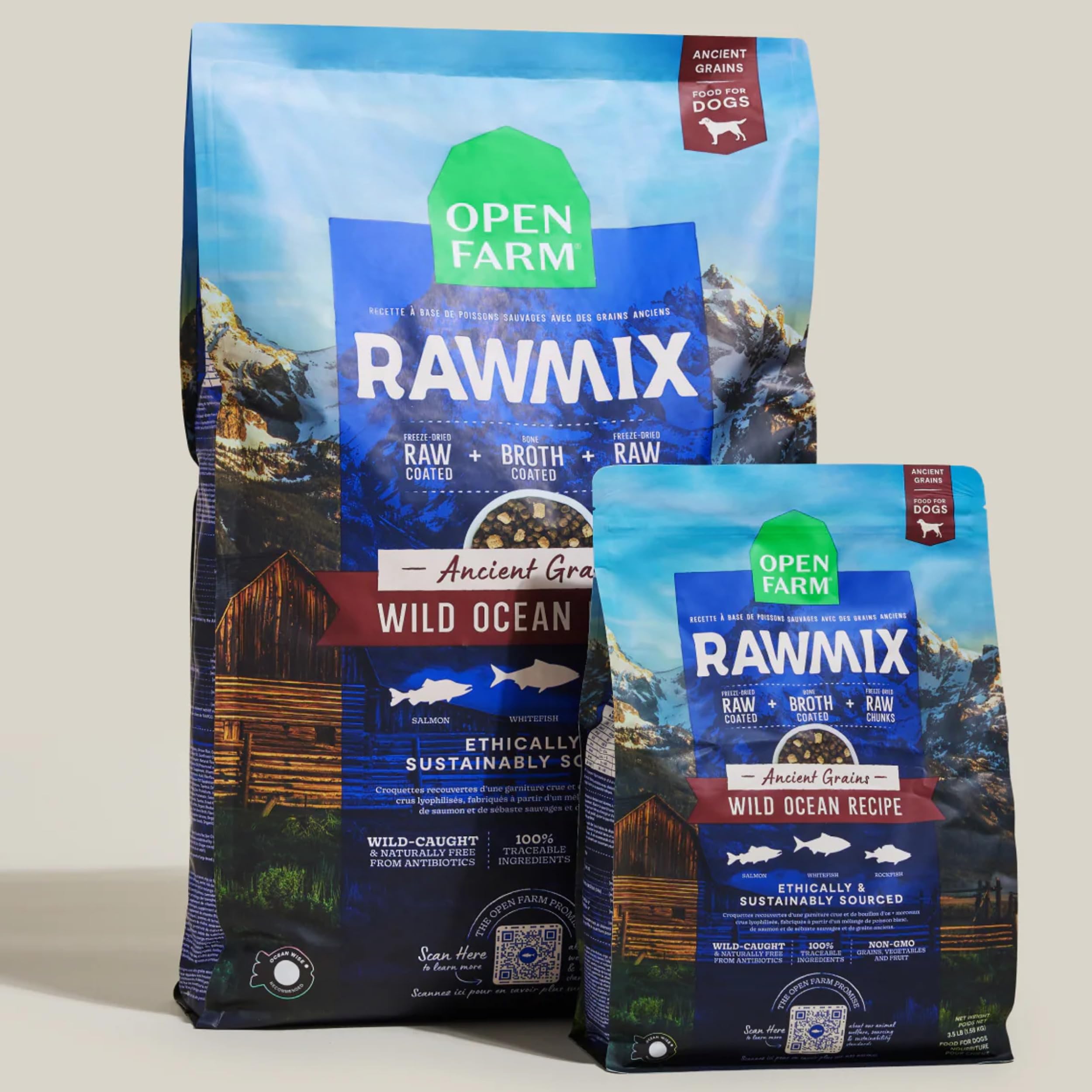 Open Farm ancient grains closeup showcases fiber-rich grains for wholesome digestion support.