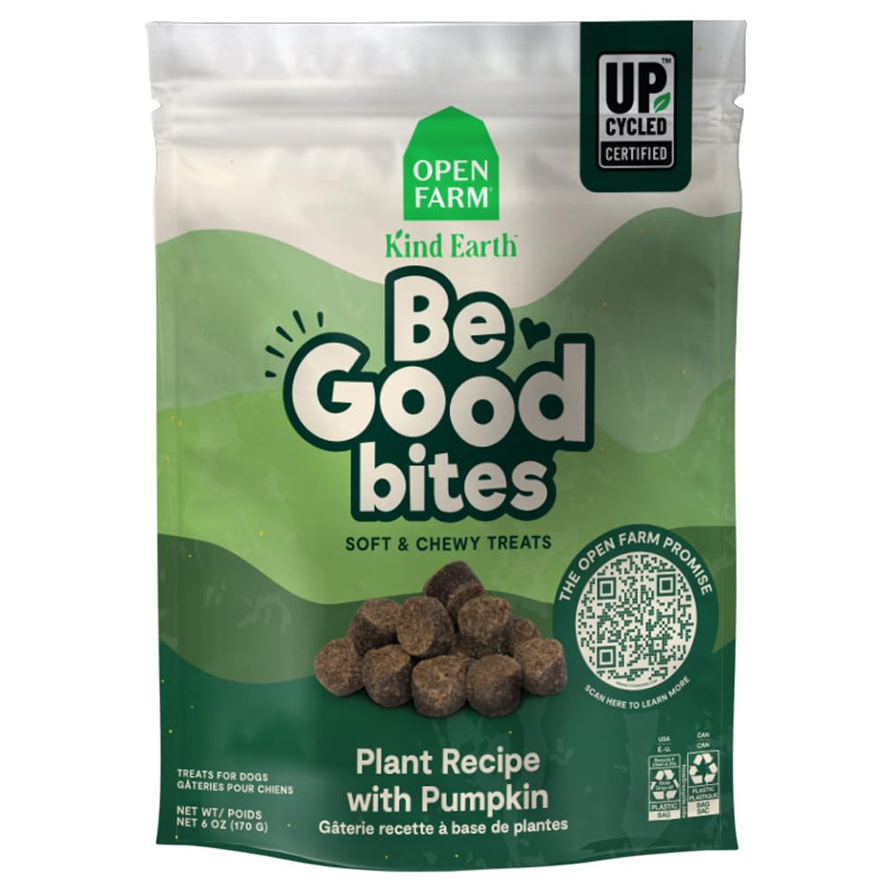 Open Farm Be Good Bites soft training treats in a 6oz pouch for gentle rewards and focused training