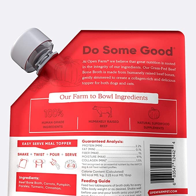 Open Farm bone broth features lot-number transparency for traceable sourcing
