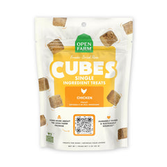 Open Farm Cubes chicken pouch—crunchy, single-ingredient treats ideal for training rewards.