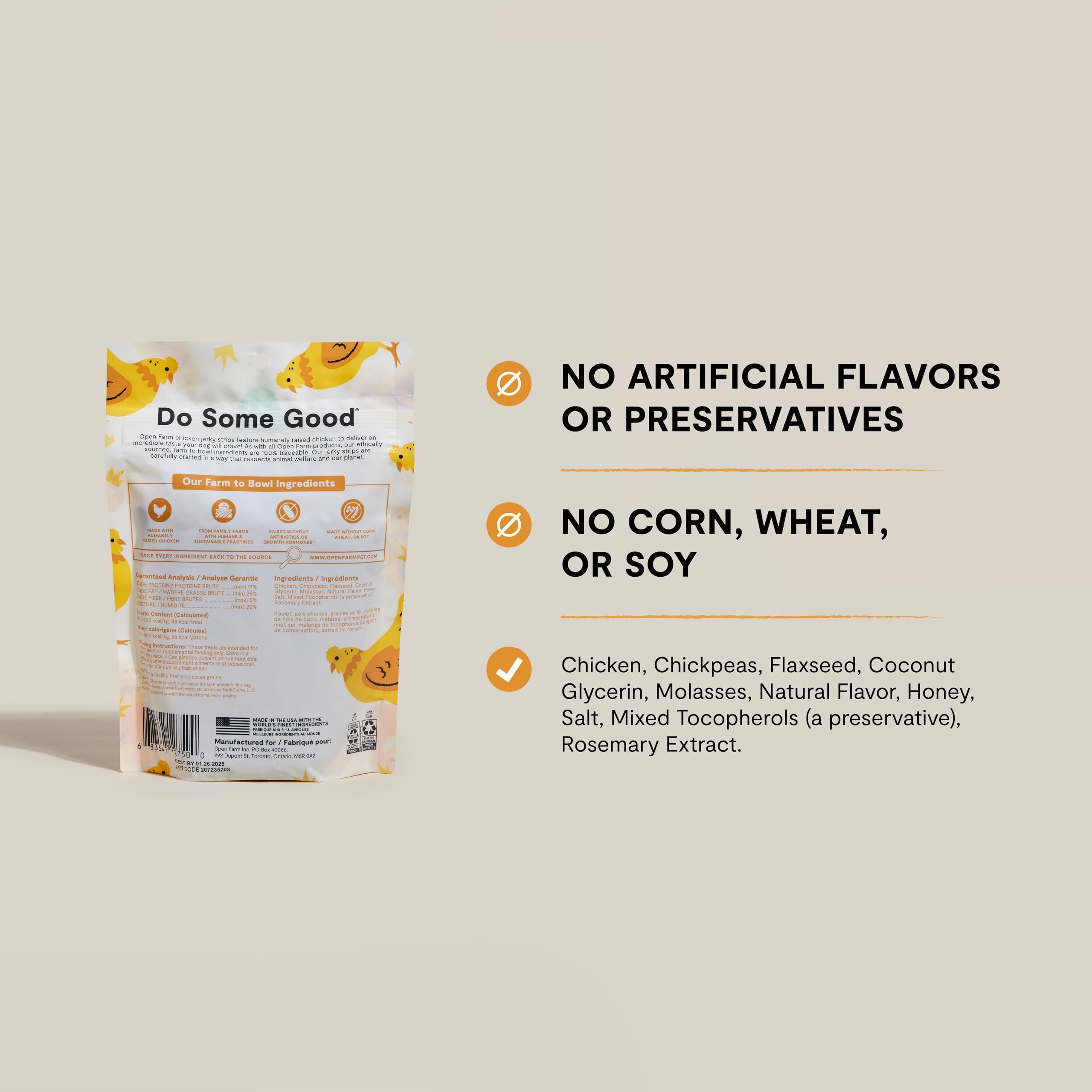 Open Farm travel-friendly resealable bag proves on-the-go snacking opportunities.