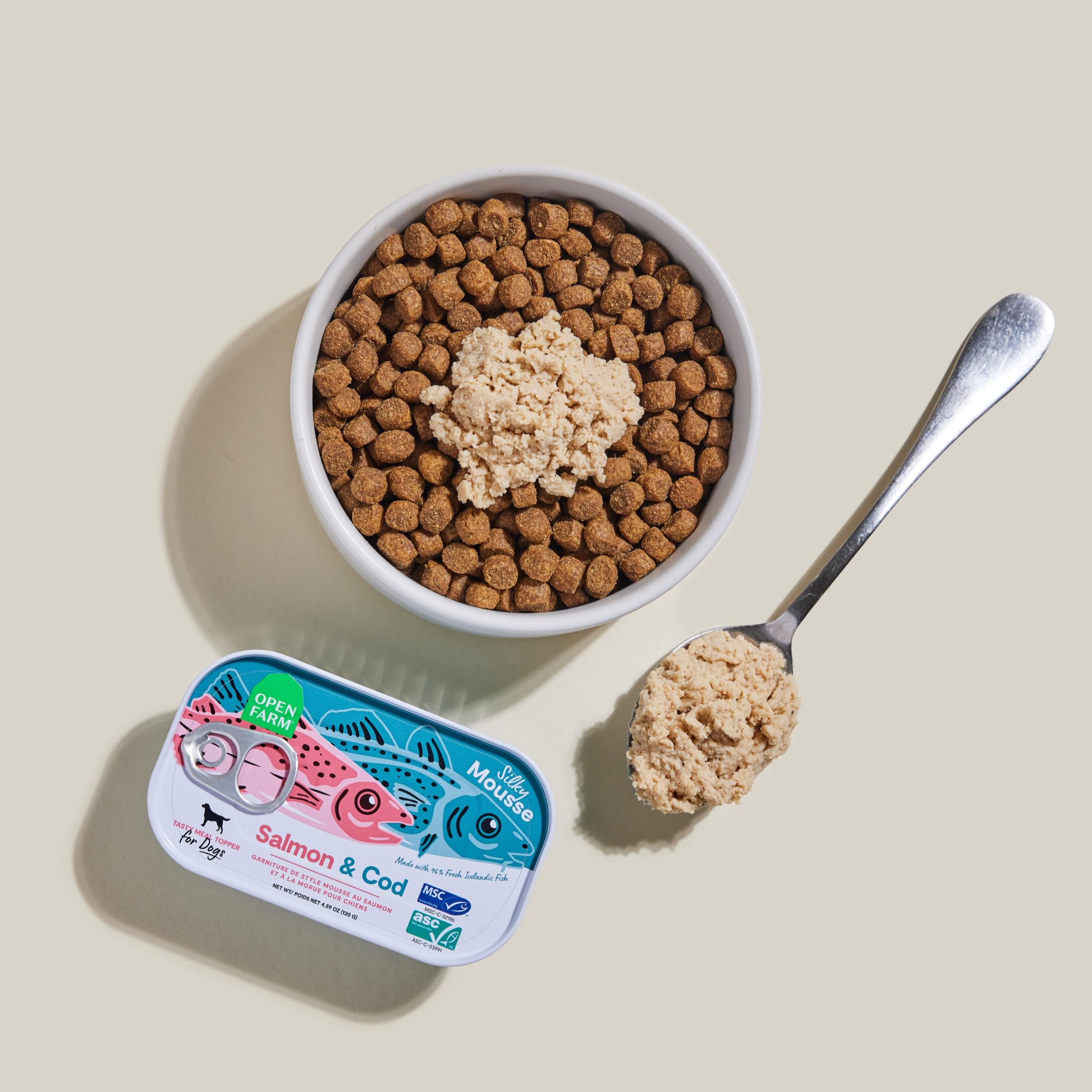 Open Farm topper mixed with kibble to boost flavor and texture