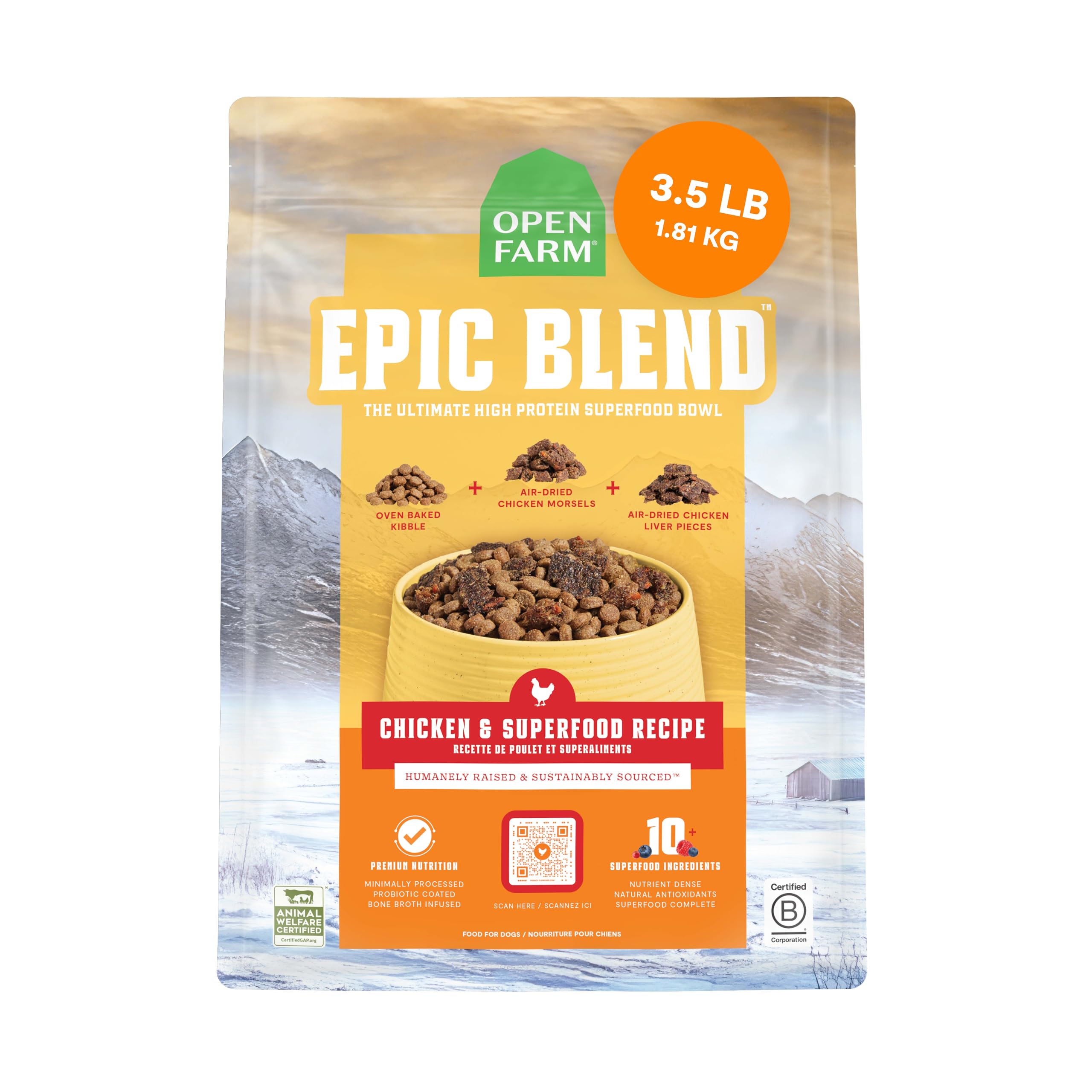 Open Farm Epic Blend oven-baked kibble shows protein-rich nutrition for active dogs