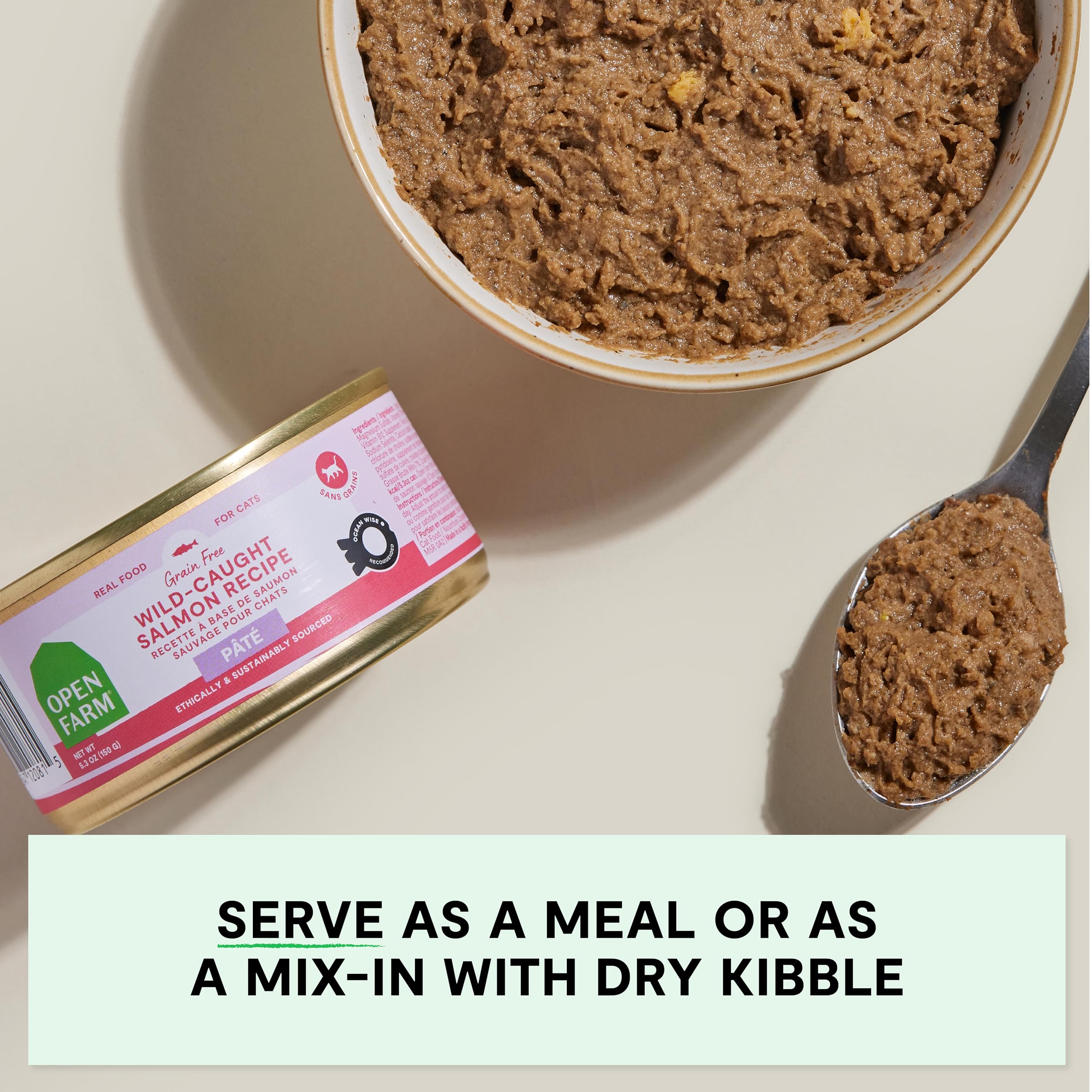 Open Farm ethically sourced protein label signals responsible farming practices.