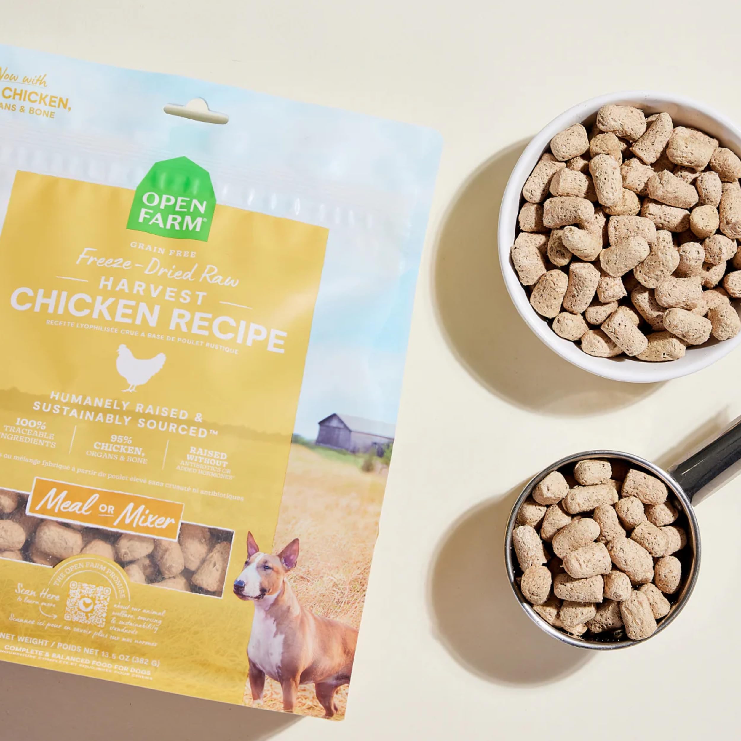 Open Farm freeze-dried process closeup illustrates preserved flavor and nutrients.