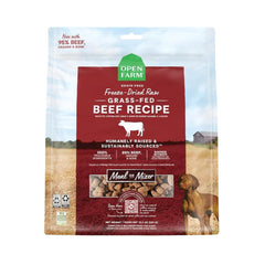 Open Farm Freeze-Dried Raw Dog Food beef recipe pack showing premium grass-fed beef