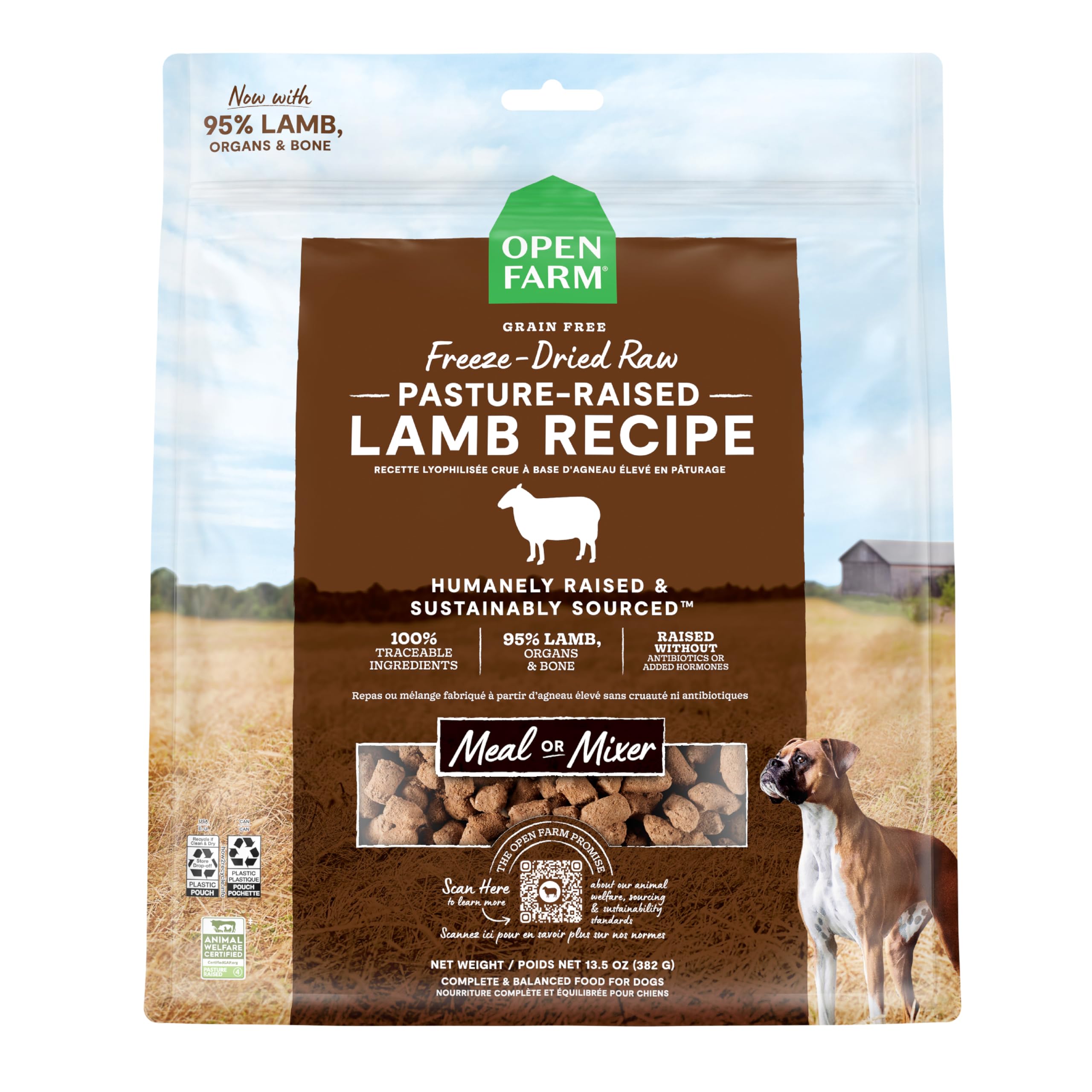 Open Farm lamb morsels bag – convenient meals on the go.