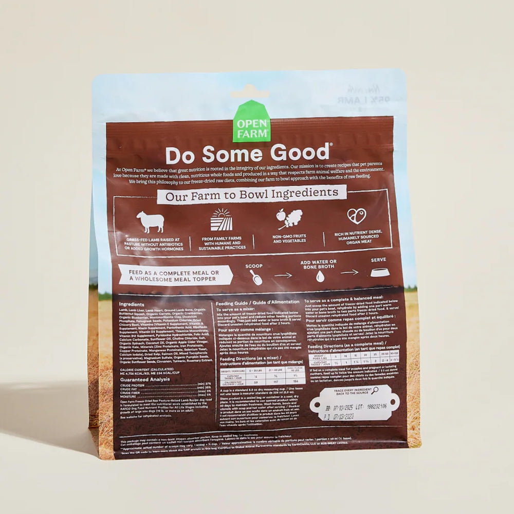 Open Farm 13.5oz bag opened – bite-sized morsels with fresh flavor, no artificial preservatives.